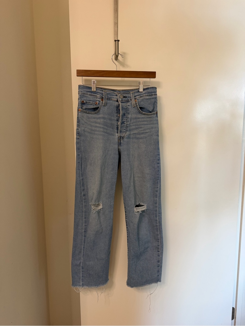 Levi's Light Blue Straight Leg Jeans with Knee Rips